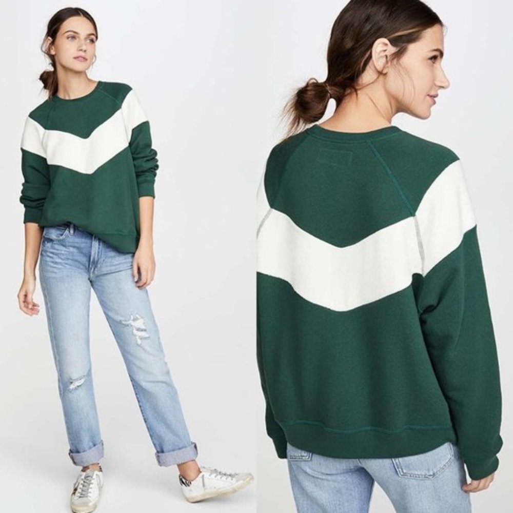 The Great, The Sherpa Chevron Green Sweatshirt, Medium